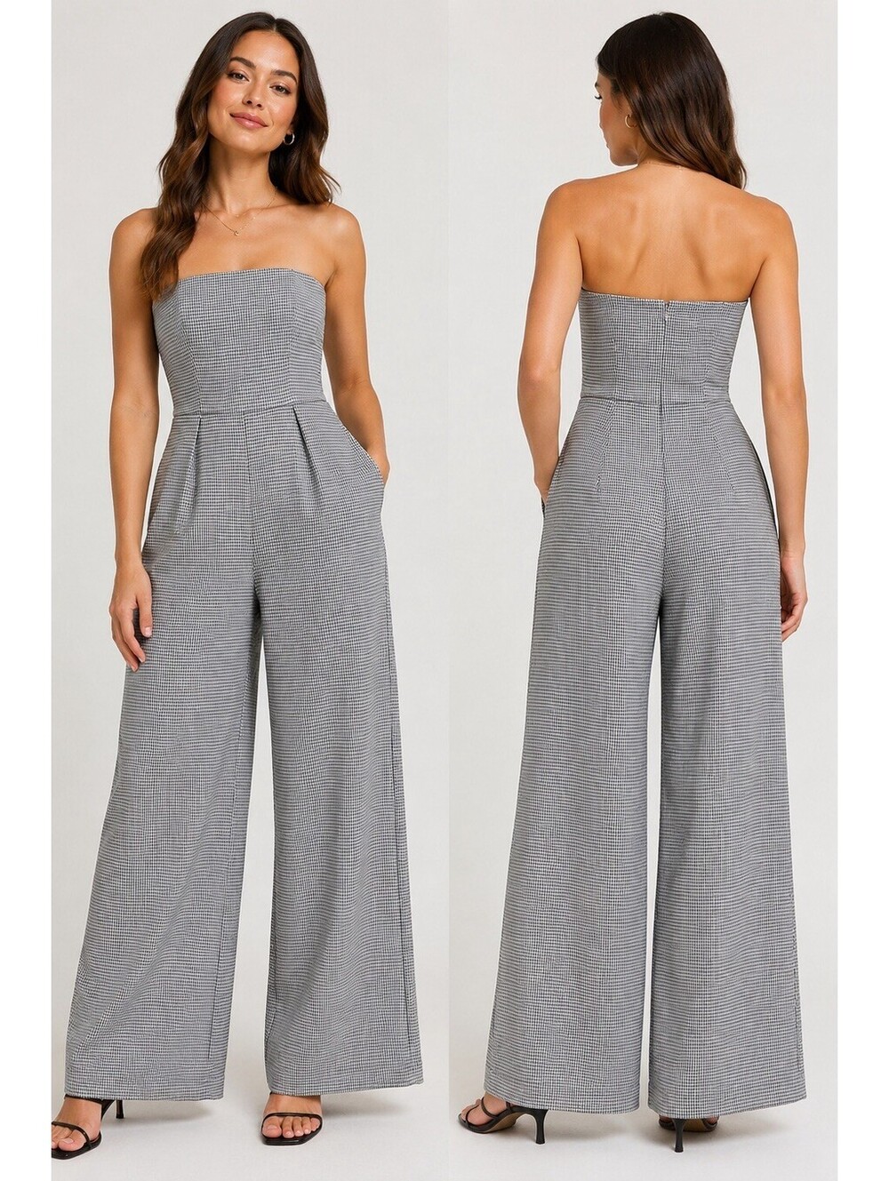 1.STATE Size 2 Strapless Plaid Jumpsuit Wide Leg Tailored Corset Nordstrom